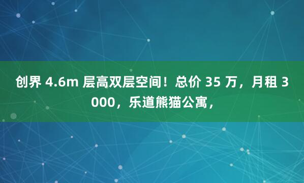 创界 4.6m 层高双层空间！总价 35 万，月租 3000，乐道熊猫公寓，